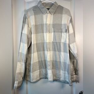 Hollister Men’s Medium Gray White Plaid Flannel Shirt Relaxed Fit Button Down M